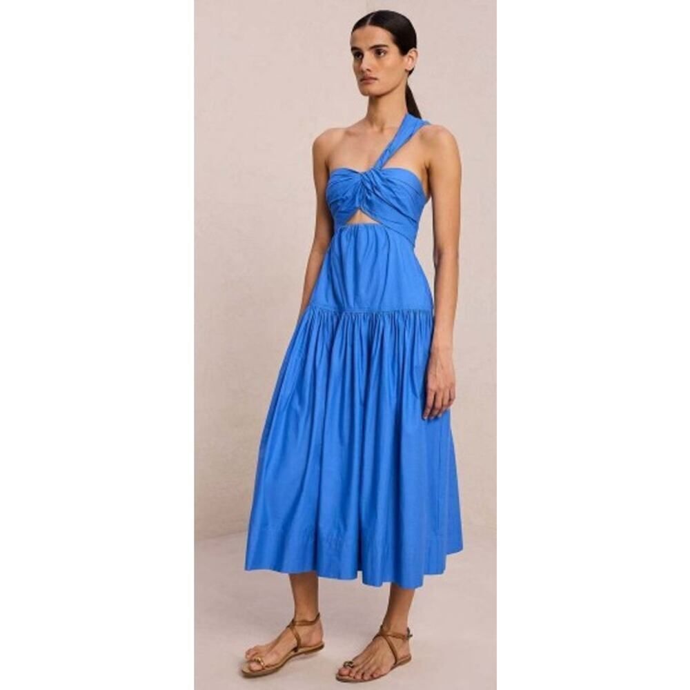 A.L.C. Aubrey Cotton Asymmetrical Cut Out One Shoulder Midi Dress Blue Sz 6